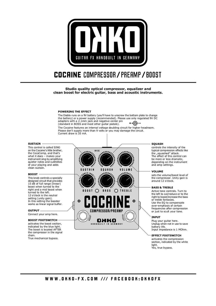 OKKO Cocaine Compressor /Preamp /Boost Pedal