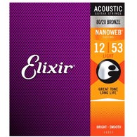 Elixir Nanoweb Acoustic 80/20 Bronze Guitar Strings, All Gauges